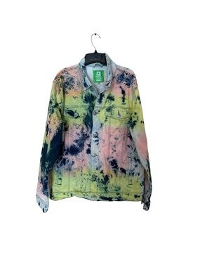 Demolition Men L Denim jean jacket multicolor tie dye Acid wash RARE Y2K Unique